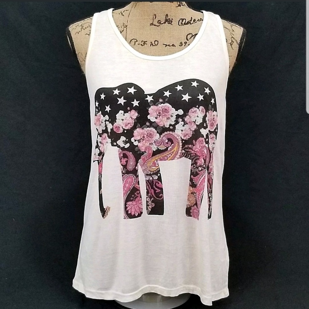 Tank top Racer Back Elephant Floral Print BC09 - Picture 2 of 3